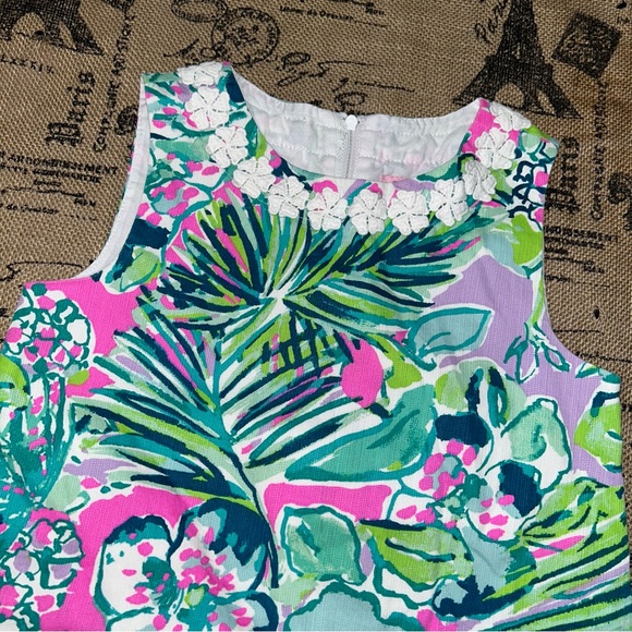Lilly Pulitzer Little Girl’S Green/Multi Palm Beach Shift Dress Size 7 - Picture 6 of 15